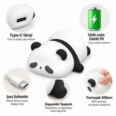 MUITOMAS PANDA FİGÜRÜ SİLİKON  GECE LAMBASI USB-C