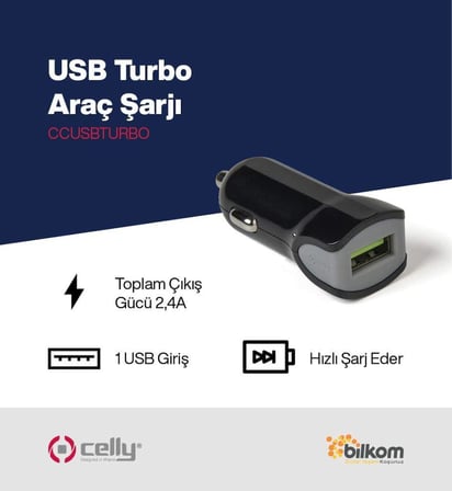 Celly Turbo 1 USB 2.4A Araba Şarjı Siyah - Teşhir