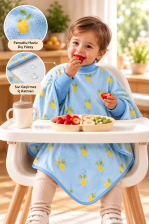 Reyo 6 Ay-6 Yaş Uzun Kollu Bebek Mama Önlüğü, Çocuk Aktivite Önlüğü, Pamuklu - Limon Sorbe
