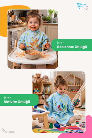 Reyo 6 Ay-6 Yaş Uzun Kollu Bebek Mama Önlüğü, Çocuk Aktivite Önlüğü, Pamuklu - Limon Sorbe