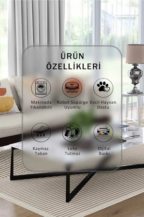 Yıkanabilir Kaymaz Taban Dijital Baskılı Halı ve Yolluk – Leke Tutmaz Salon & Mutfak Halısı