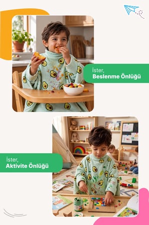Reyo 6 Ay-6 Yaş Uzun Kollu Bebek Mama Önlüğü, Çocuk Aktivite Önlüğü, Pamuklu, Su geçirmez  - Avokado