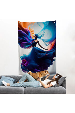 Mavi Kıyafetli Soyut Kadın Duvar Örtüsü-8021