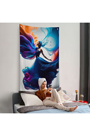Mavi Kıyafetli Soyut Kadın Duvar Örtüsü-8021
