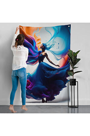 Mavi Kıyafetli Soyut Kadın Duvar Örtüsü-8021