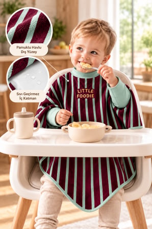 Reyo 6 Ay-6 Yaş Uzun Kollu Bebek Mama Önlüğü, Çocuk Aktivite Önlüğü, Pamuklu, Little Foodie