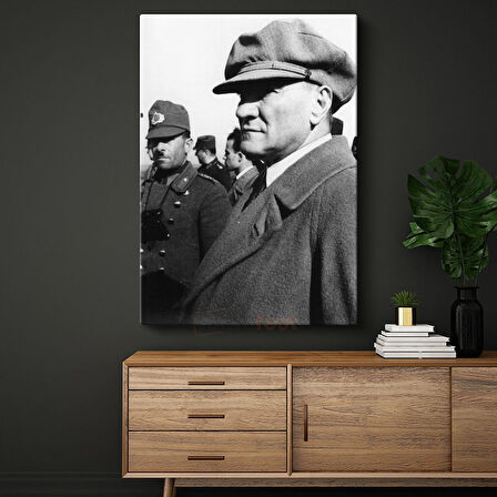 Kasketli Atatürk - Palto ve Profil Kanvas Tablo