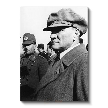 Kasketli Atatürk - Palto ve Profil Kanvas Tablo