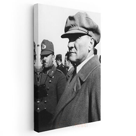 Kasketli Atatürk - Palto ve Profil Kanvas Tablo