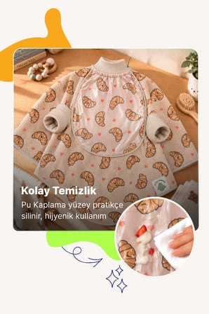 Reyo 6 Ay-6 Yaş Silinebilir Uzun Kollu Sıvı Geçirmez Bebek Mama Önlüğü, Aktivite Önlüğü, Kruvasan