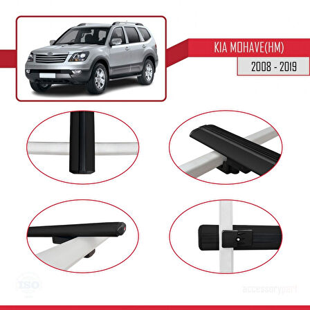 Kia Mohave (HM) 2008-2019 Arası ile Uyumlu BASIC Model Ara Atkı Tavan Barı Siyah 2 Adet