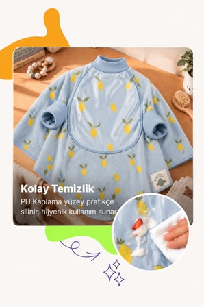 Reyo 6 Ay-6 Yaş Silinebilir Uzun Kollu Sıvı Geçirmez Bebek Mama Önlüğü, Çocuk Aktivite Önlüğü, Limon
