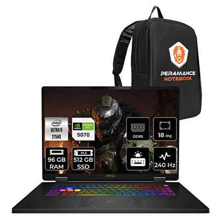 MSI Crosshair 18 HX AI Ultra 9 275HX 96GB 512GB SSD RTX5070/8GB 115W 18" 2K QHD+ 240Hz FDOS Gaming