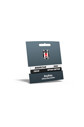 Beşiktaş Orijinal Lisanslı 2'li Siyah-Beyaz Silikon Bileklik Kanarya Baskılı Hediyelik Ahşap Kutulu