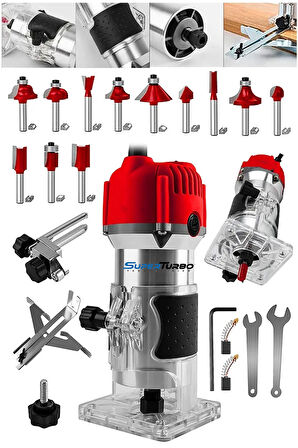 Bakır Sargı System 3000W Devir Ayarlı Formika Freze Makinesi 6 Mm Pens + 12 Adet Uç Set Hediye