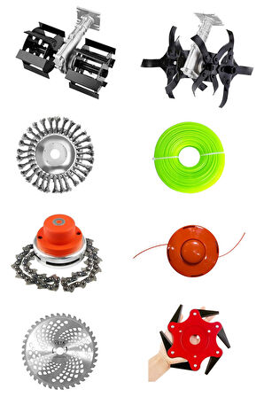 Alman 20HPX Benzinli Yan Tırpan Ot Çalı Biçme Toprak Çapalama Makinesi 2 Çapa Başlıklı 8 Parça Set