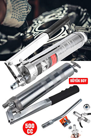 Yüksek Basınçlı Gres Yağ Pompası Endüstriyel Boy 500cc Gres Tabancası + Çift Mandallı Gres Pompa Ucu