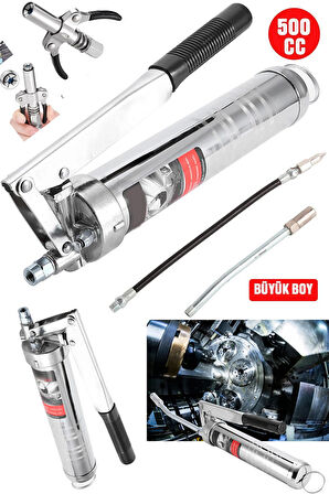 Yüksek Basınçlı Gres Yağ Pompası Endüstriyel Boy 500cc Gres Tabancası + Çift Mandallı Gres Pompa Ucu