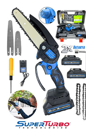 36V Kömürsüz Dal Budama Testeresi – Çift Uzun Kısa Pala x2 Zincir, Çift Batarya ile Uzun Süre Kesim