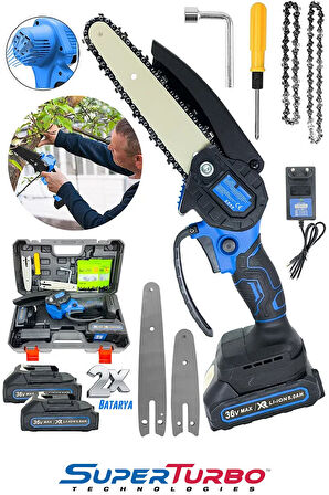 36V Zincirli Testere Kömürsüz Motor, Uzun & Kısa Pala, Çift Zincir ve Batarya ile Set Halinde