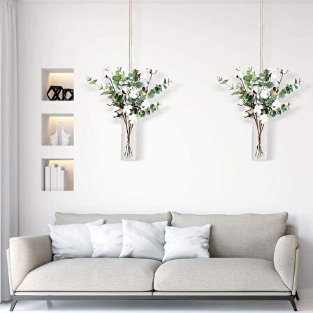 Doğal Pamuk Çiçeği Okaliptuslu 5li Kuru Çiçek Yapay Çiçek