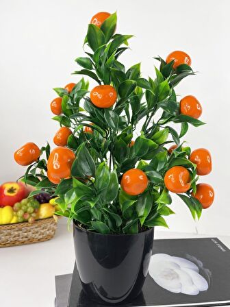 Yapay Çiçek Mandalina Ağacı Siyah Saksıda Mandalina 30cm 