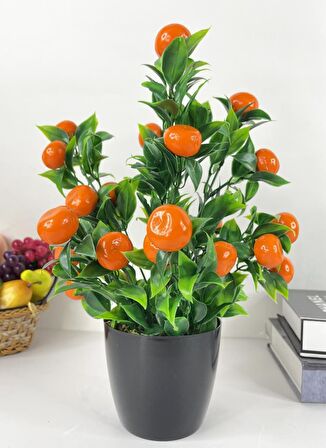 Yapay Çiçek Mandalina Ağacı Siyah Saksıda Mandalina 30cm 