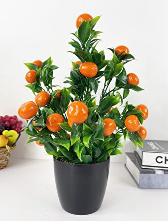 Yapay Çiçek Mandalina Ağacı Siyah Saksıda Mandalina 30cm 