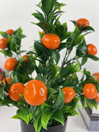 Yapay Çiçek Mandalina Ağacı Siyah Saksıda Mandalina 30cm 