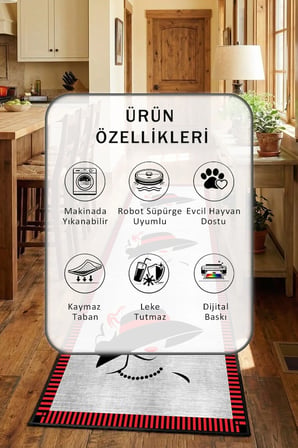 Gizemli Kadın Siyah Yıkanabilir Kaymaz Taban Dijital Baskılı Mutfak Halısı