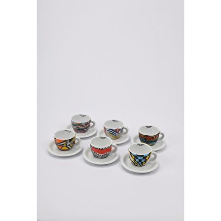Edex ’’Arlecchino’’ 6’lı Porselen Cappuccino Fincan Ve Tabak Takımı - 180 ml (6.4OZ)