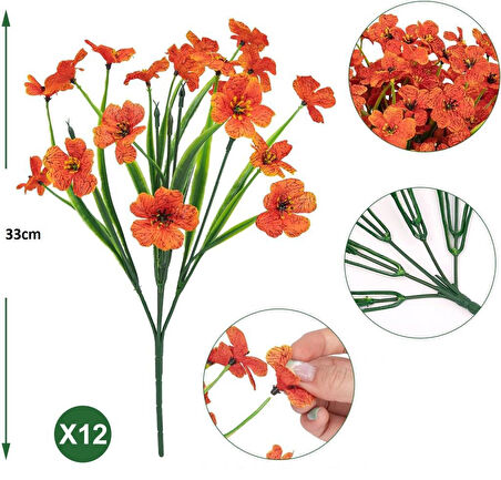 12li Set Yapay Çiçek Sazlı Mine Turuncu Renk 5 Dallı 33cm 