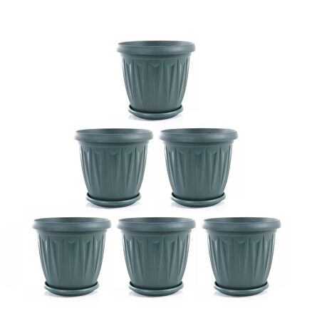 Omnipazar SY-5704 Plastik Ürgüp Tabaklı Saksı Takımı 5 lt Yeşil 6 Adet