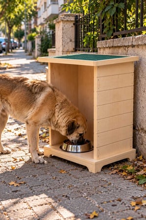 Reyo Büyük Boy Köpek Ahşap Mama İstasyonu, Mama Standı,Kedi Mama İstasyonu Su Geçirmez Memran Çatılı