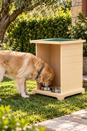Reyo Büyük Boy Köpek Ahşap Mama İstasyonu, Mama Standı,Kedi Mama İstasyonu Su Geçirmez Memran Çatılı