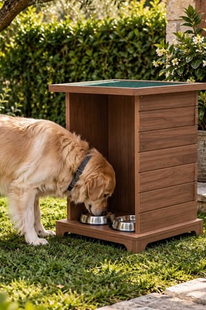 Reyo Büyük Boy Köpek Ahşap Mama İstasyonu, Mama Standı,Kedi Mama İstasyonu Su Geçirmez Memran Çatılı
