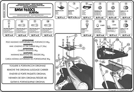 Kappa KR682M BMW F650 CS SCARVER (02-06) Arka Çanta Tasiyici