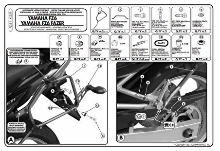 Kappa KL351 YAMAHA FZ6 - FZ6 600 FAZER (04-06) Yan Çanta Taşıyıcı