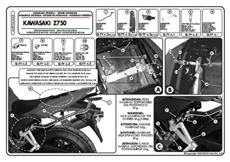 Kappa KZ443 KAWASAKI Z 750 (04-06) Arka Çanta Tasiyici