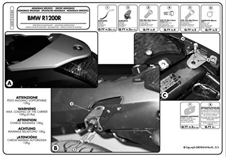 Kappa KZ688 BMW R 1200 R (06-10) Arka Çanta Tasiyici