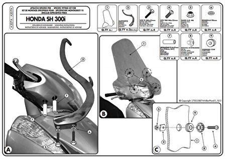 Kappa A307AK HONDA SH 300I (07-10) Rüzgar Siperlik Baglantisi