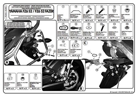Kappa KL360 YAMAHA FZ6 S2 - FZ6 600 FAZER S2 (07-11) Yan Çanta Taşıyıcı