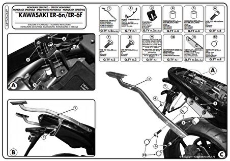 Kappa KZ449 KAWASAKI ER-6N - ER-6F 650 (09-11) Arka Çanta Tasiyici