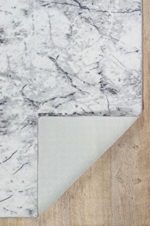 Silvia Vl Makinede Yıkanabilir Dayanıklı Kaymaz Taban Antialerjik Halı Gri-Beyaz-Siyah