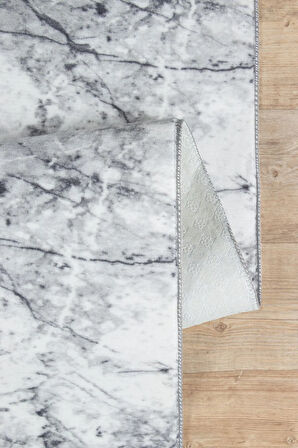 Silvia Vl Makinede Yıkanabilir Dayanıklı Kaymaz Taban Antialerjik Halı Gri-Beyaz-Siyah