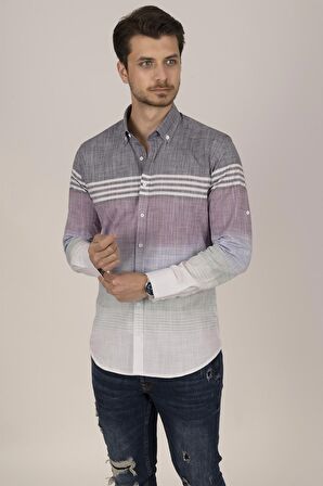 Panolu Gri Vişne Slimfit Erkek Gömlek