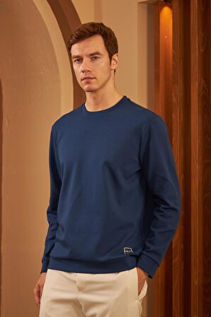 Erkek Comfort Fit Basic Düz Sweatshirt Lacivert MARS26