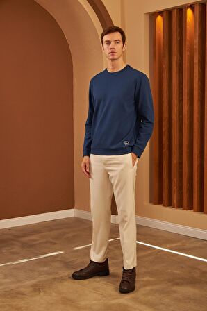 Erkek Comfort Fit Basic Düz Sweatshirt Lacivert MARS26