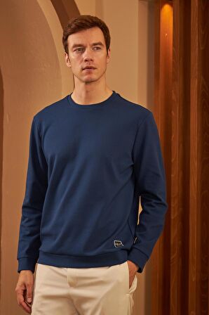 Erkek Comfort Fit Basic Düz Sweatshirt Lacivert MARS26