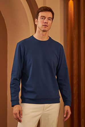 Erkek Comfort Fit Basic Düz Sweatshirt Lacivert MARS26